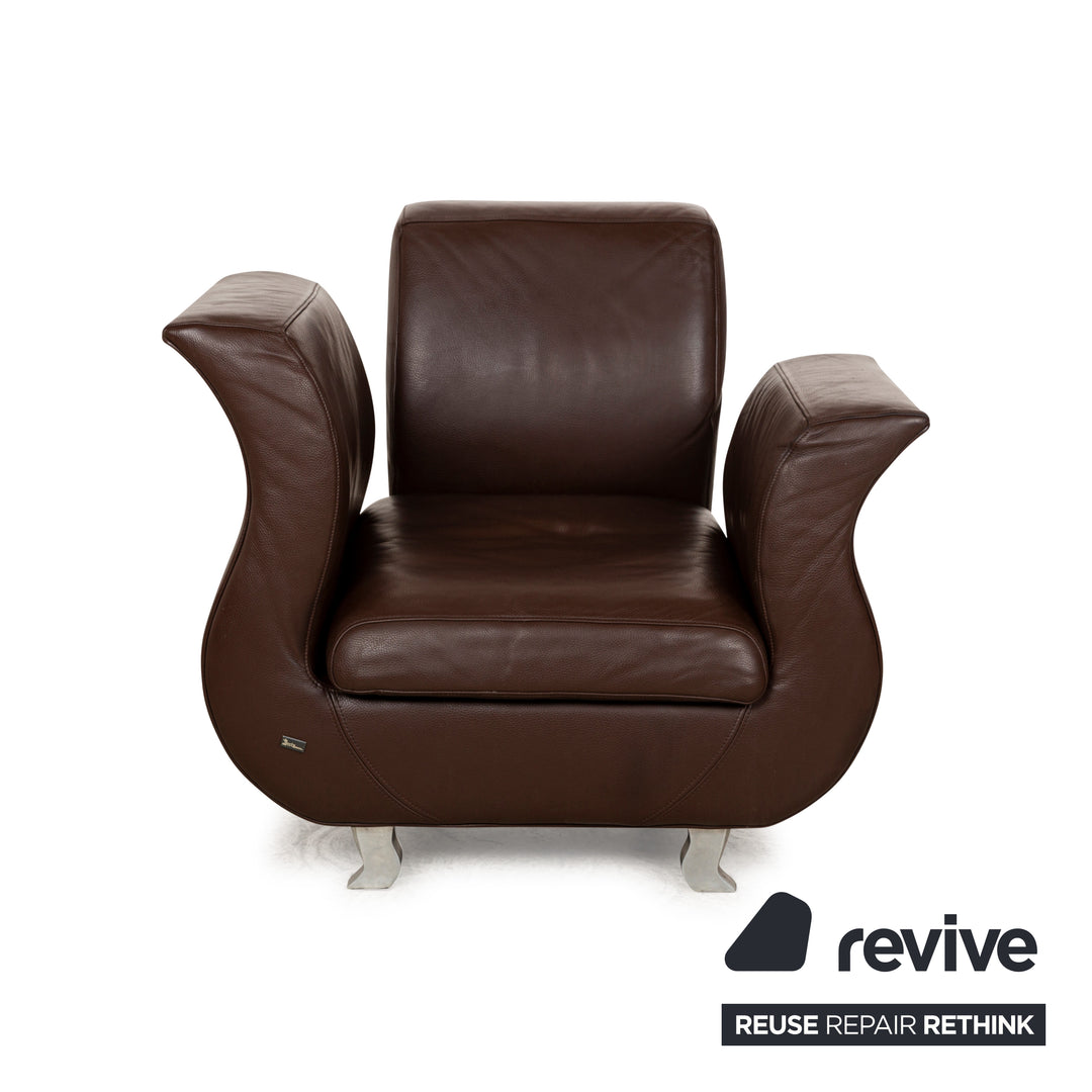Fauteuil Bretz Moon en cuir marron