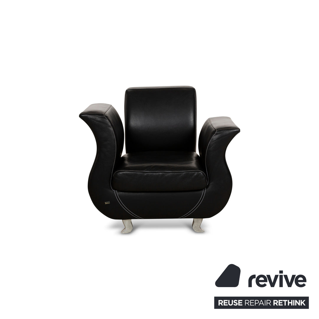 Bretz Moon Leather Armchair Black
