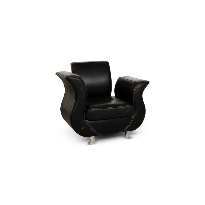 Fauteuil Bretz Moon en cuir noir