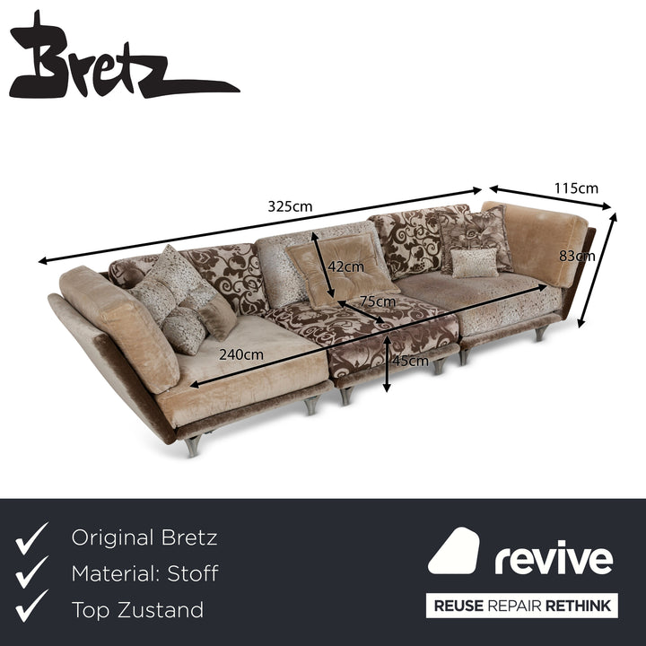 Bretz Napali Fabric Three-Seater Brown Grey Cream Sofa Couch