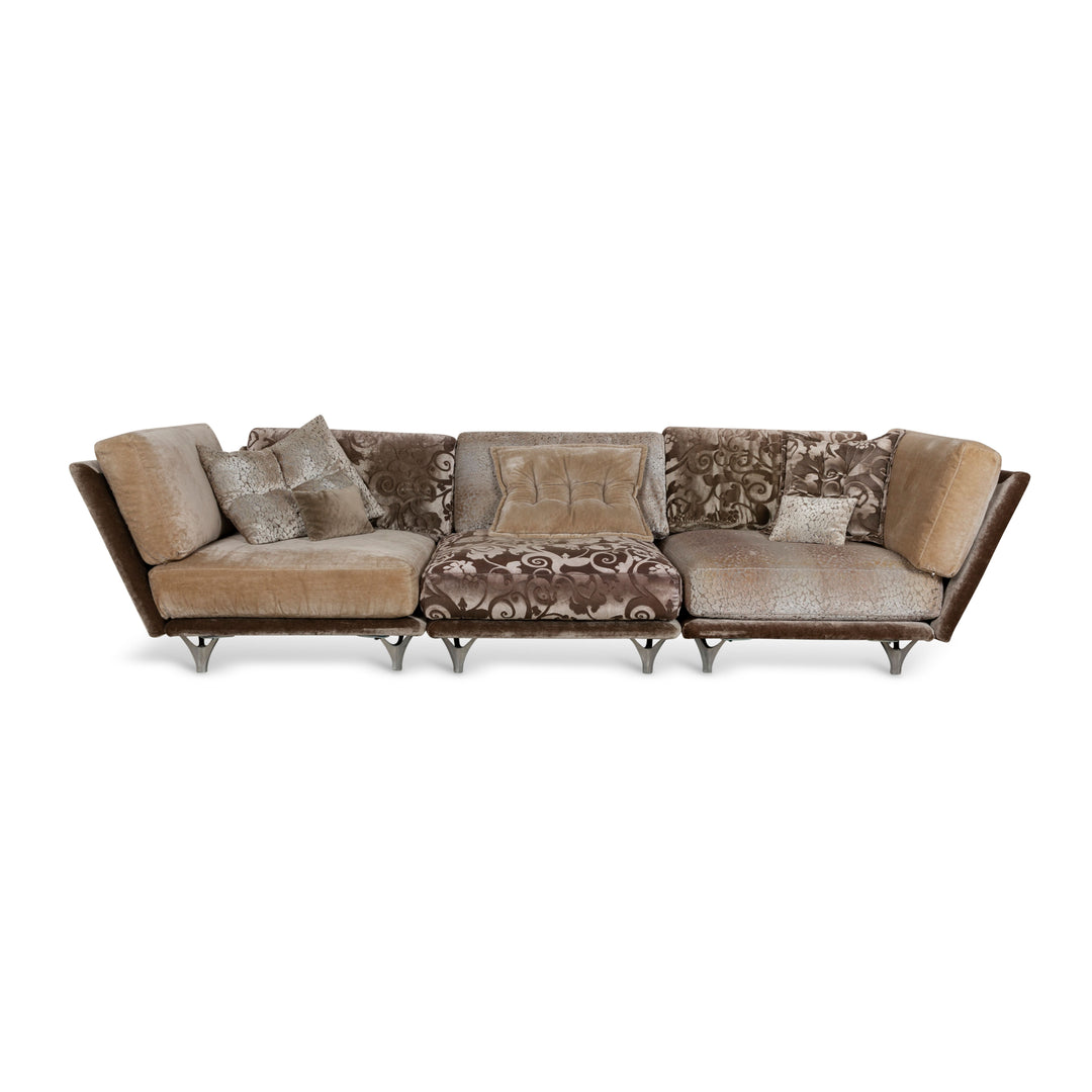 Bretz Napali Fabric Three-Seater Brown Grey Cream Sofa Couch