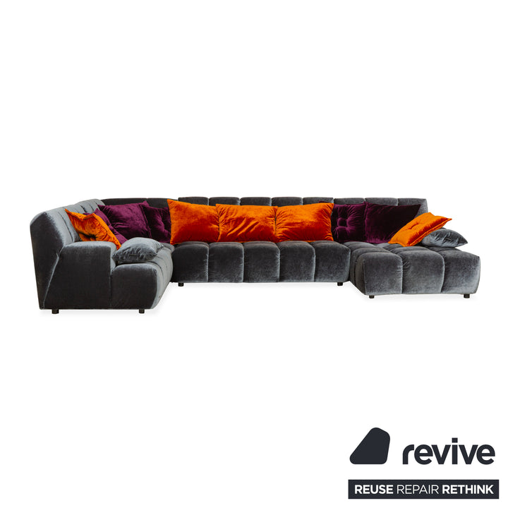 Bretz Ocean 7 Fabric Corner Sofa Silver Grey Velvet Sofa Couch