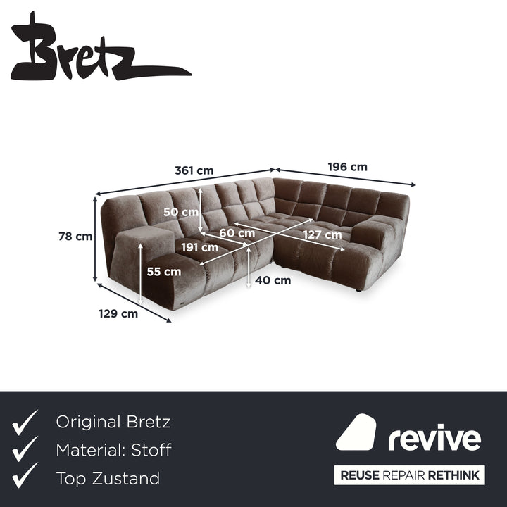 Bretz Ocean 7 Stoff Velours Ecksofa Grau Austernpilz Sofa Couch