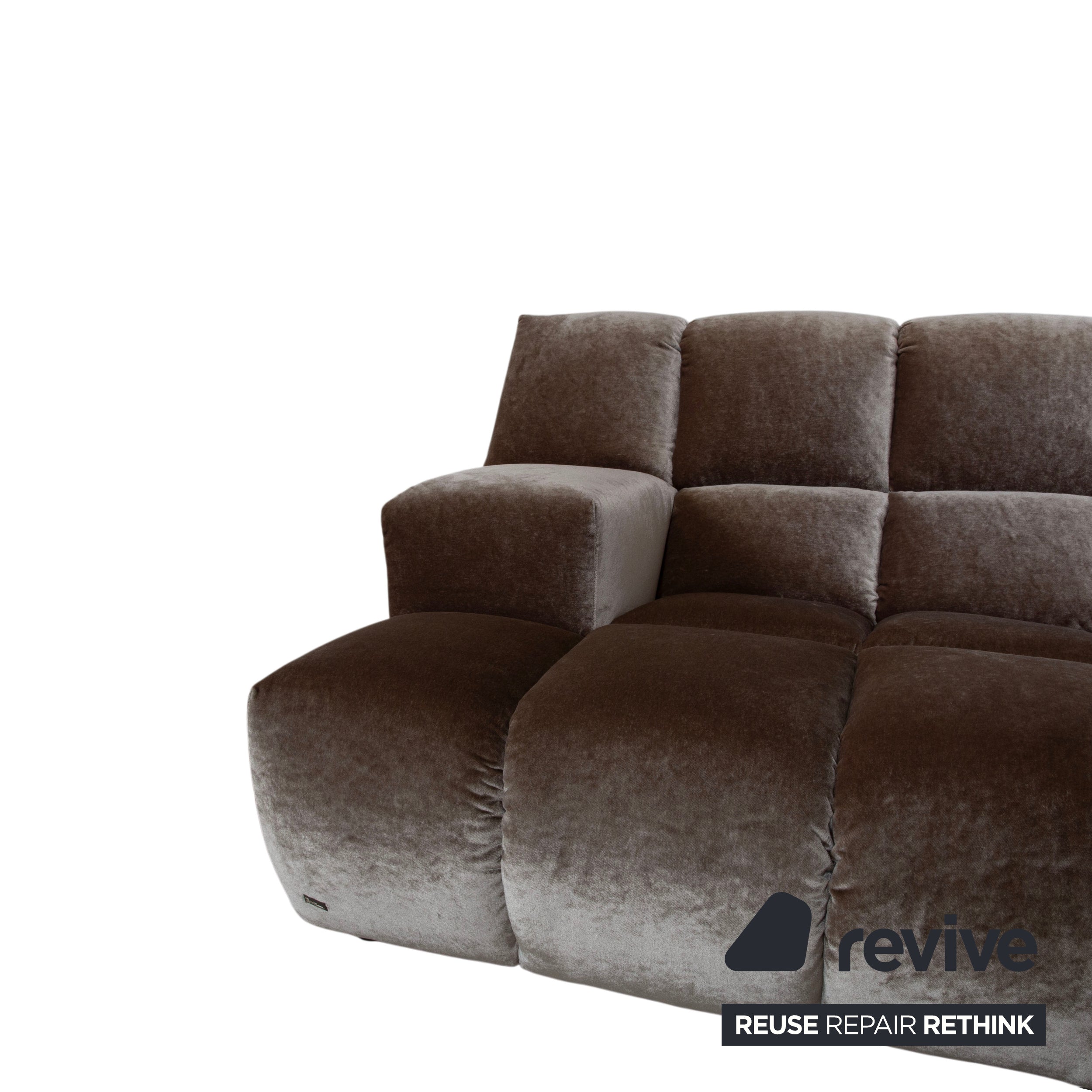 Bretz Ocean 7 Stoff Velours Ecksofa Grau Austernpilz Sofa Couch
