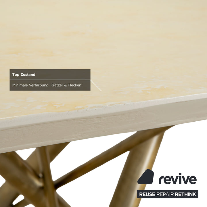 Ensemble table à manger Bretz Ohlinda en MDF et 6 chaises en tissu vert crème blanc or olive d'été motif floral coloré velours salle à manger 270 x 110 x 74 cm