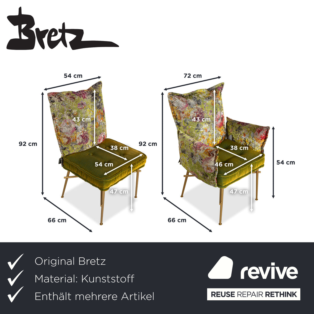 Bretz Ohlinda set MDF dining table &amp; 6x fabric chairs green cream white gold midsummer olive colorful floral pattern velvet dining room 270 x 110 x 74 cm