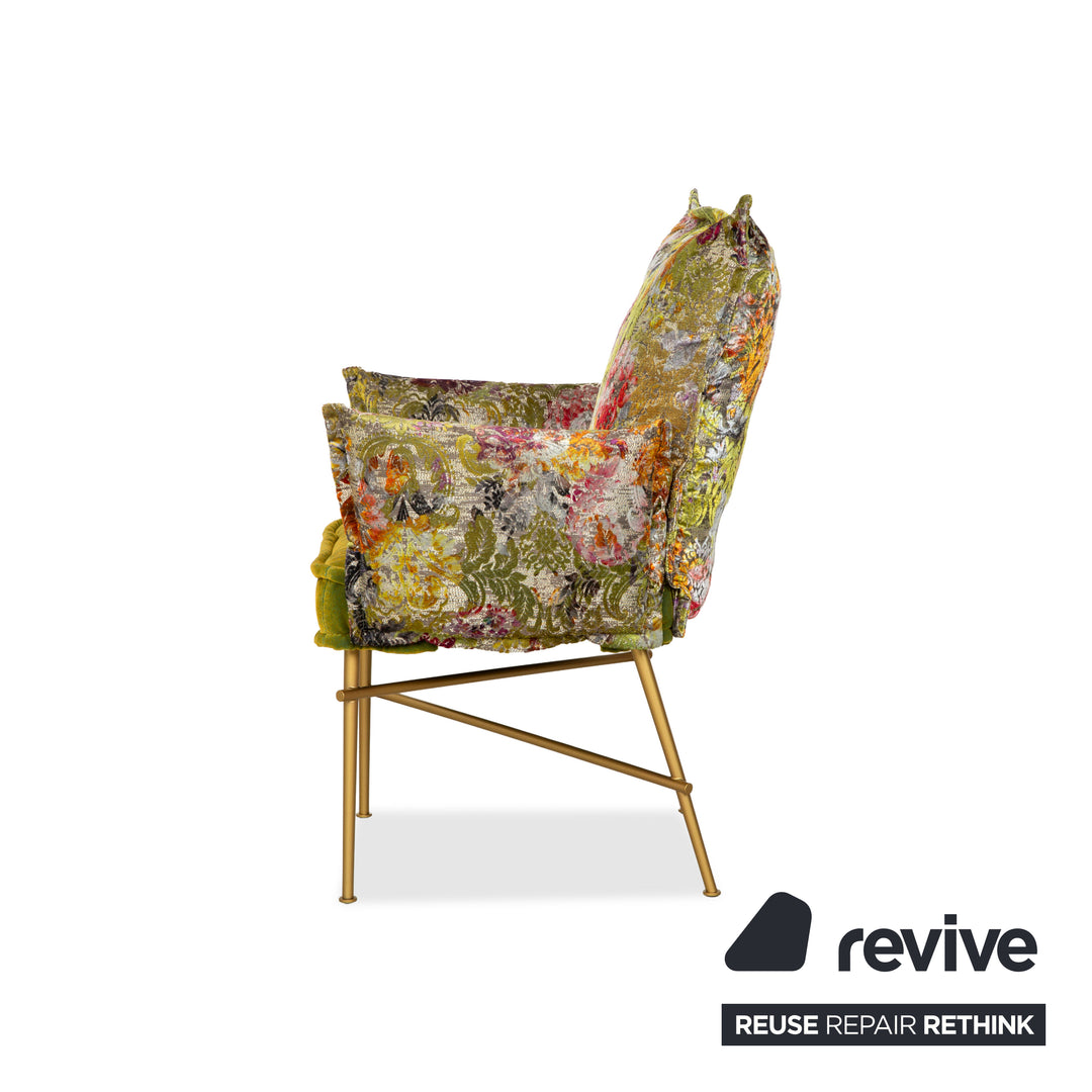 Bretz Ohlinda set MDF dining table &amp; 6x fabric chairs green cream white gold midsummer olive colorful floral pattern velvet dining room 270 x 110 x 74 cm
