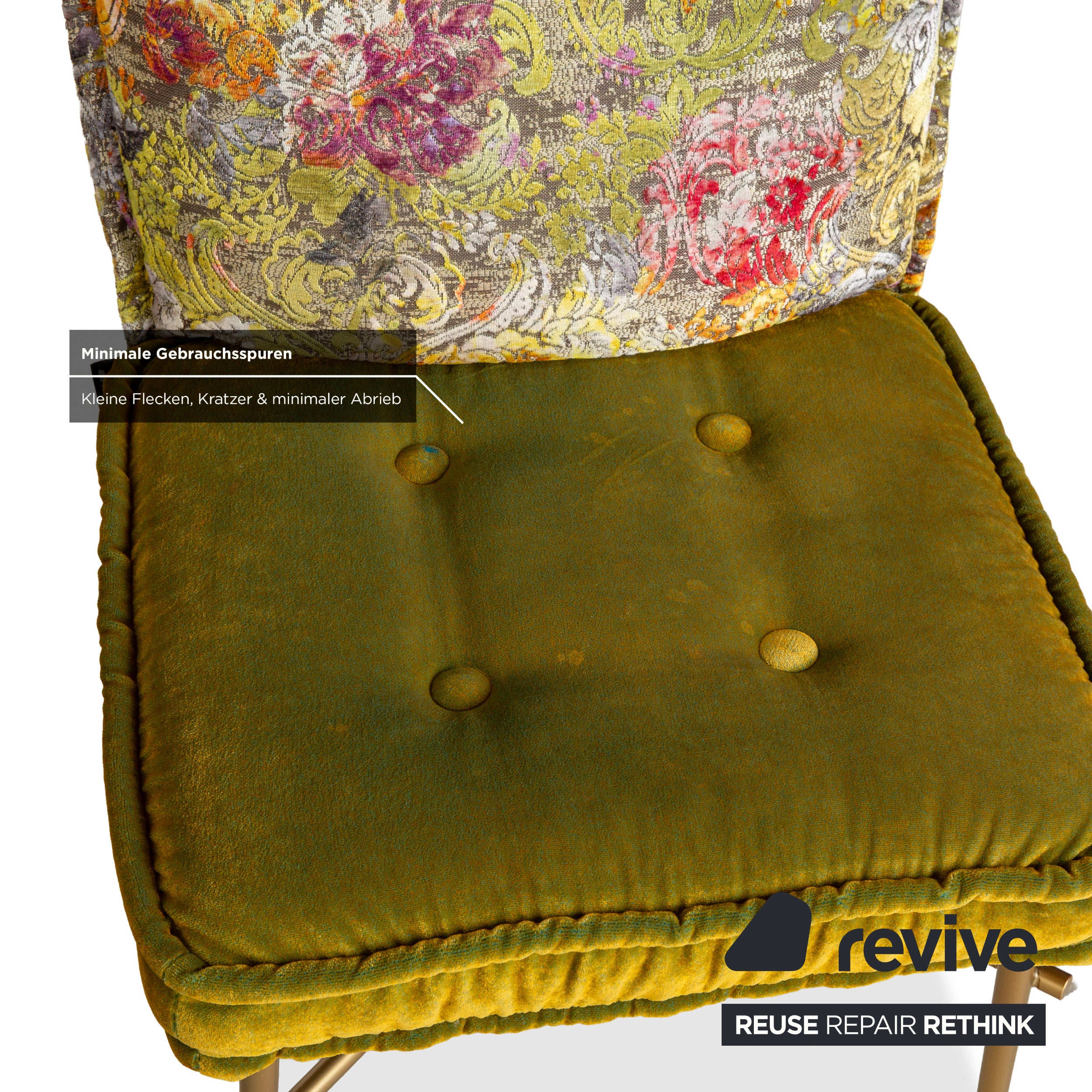 Bretz Ohlinda Garnitur MDF Esstisch & 6x Stoff Stühle Grün Creme Weiß Gold midsummer oliv bunt Blumenmuster Muster Samt Esszimmer 270 x 110 x 74 cm