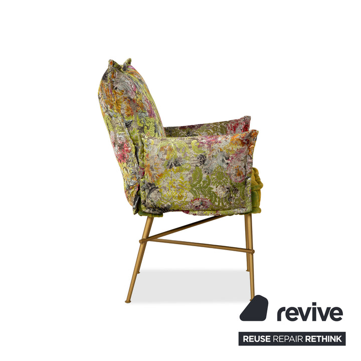 Bretz Ohlinda set MDF dining table &amp; 6x fabric chairs green cream white gold midsummer olive colorful floral pattern velvet dining room 270 x 110 x 74 cm