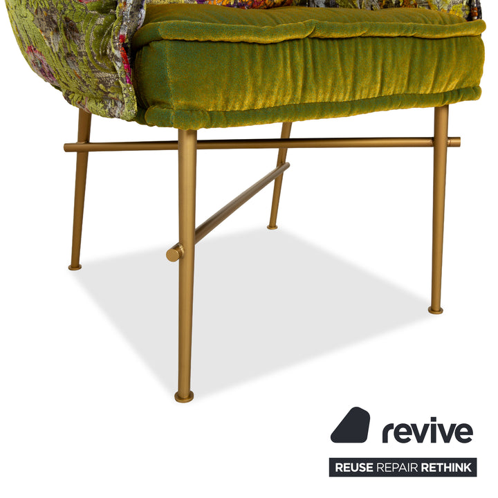 Ensemble table à manger Bretz Ohlinda en MDF et 6 chaises en tissu vert crème blanc or olive d'été motif floral coloré velours salle à manger 270 x 110 x 74 cm