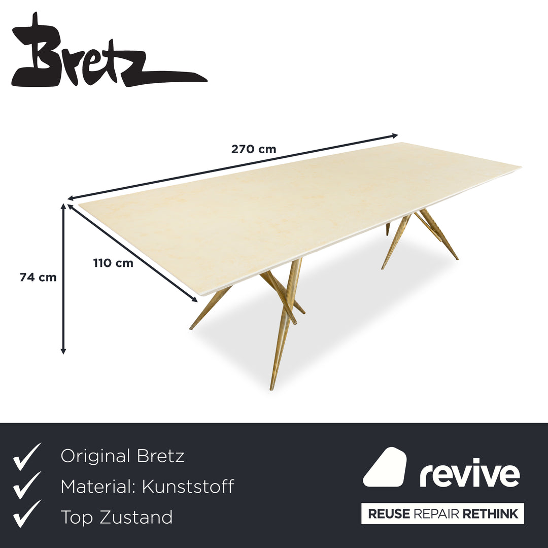 Bretz Ohlinda MDF Esstisch Creme Weiß Gold 270 x 110 x 74 cm