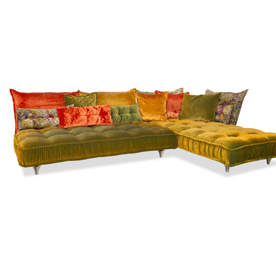 Canapé d'angle en tissu Bretz Ohlinda à motifs vert et jaune