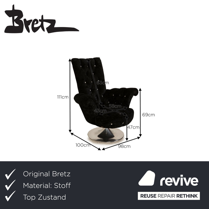 Bretz Pompadour fabric armchair black manual swivel function