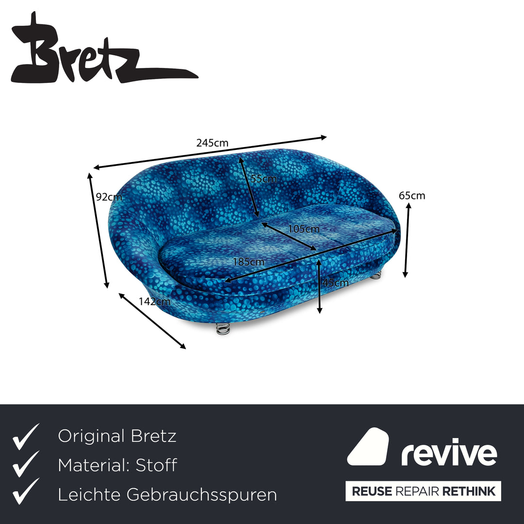 Bretz Pool Stoff Dreisitzer Blau Sofa Couch