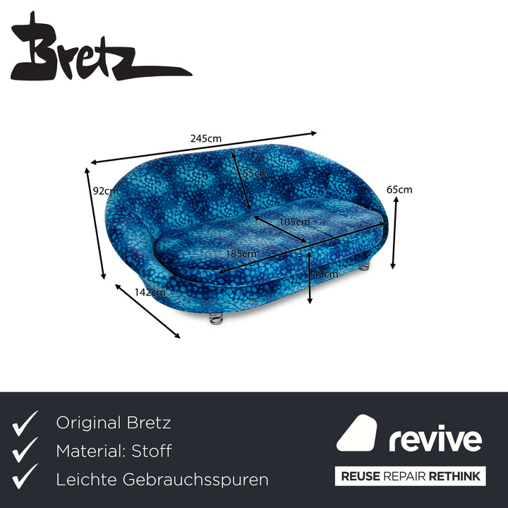 Bretz Pool Stoff Dreisitzer Blau Sofa Couch