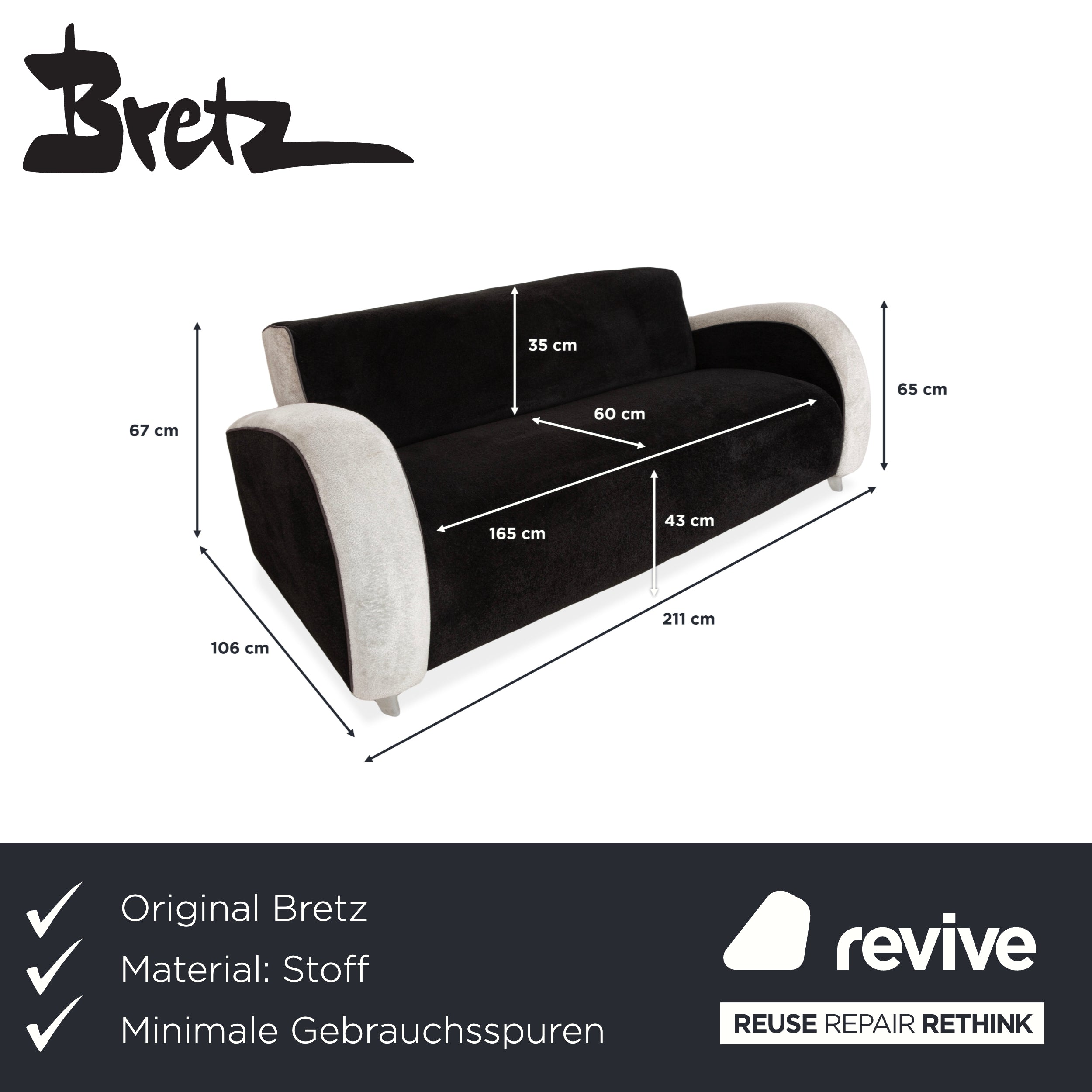 Bretz Slow Rider Stoff Dreisitzer weiß Schwarz