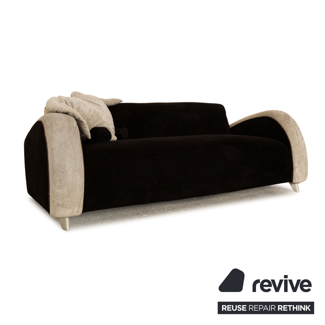 Bretz Fabric Three Seater Fabric Black White Sofa Couch