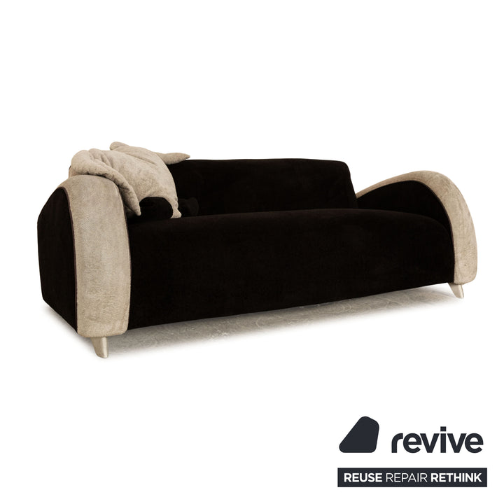 Bretz Fabric Three Seater Fabric Black White Sofa Couch