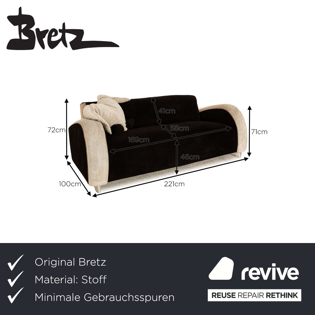 Bretz Fabric Three Seater Fabric Black White Sofa Couch