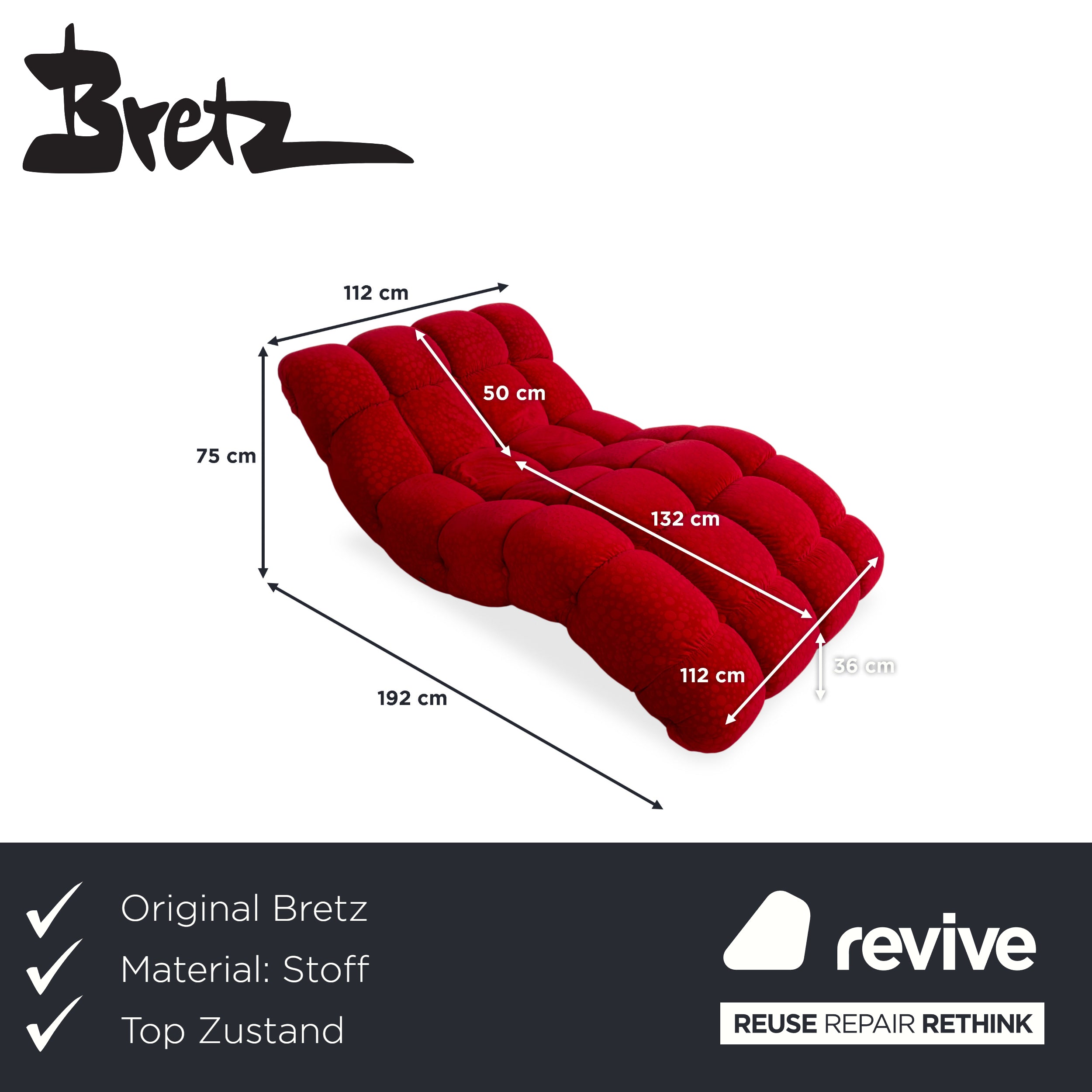 Bretz Stoff Liege Rot Sofa Couch