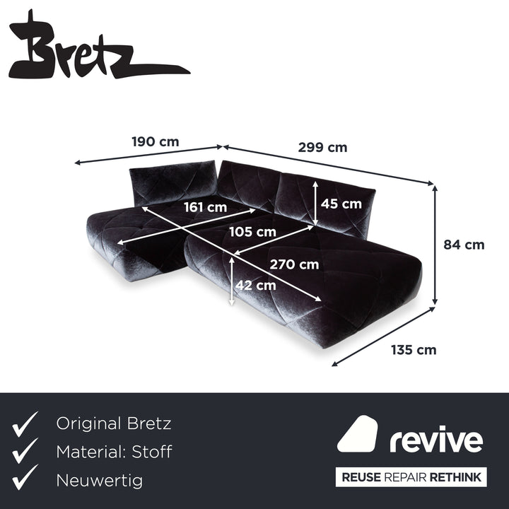 Bretz Teratai Stoff Velour Samt Ecksofa Anthrazit Blau Grau Sofa Couch
