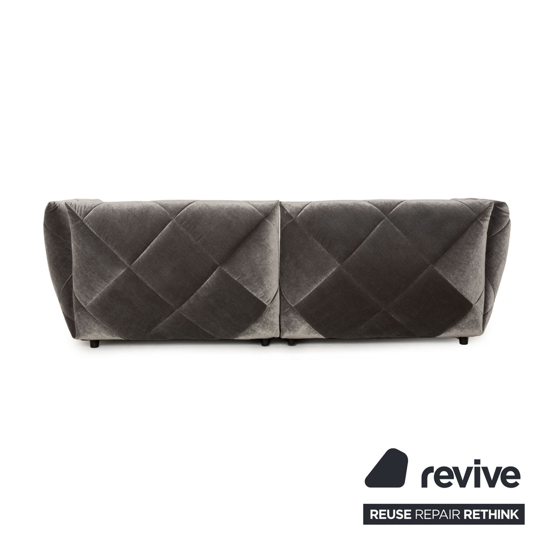 Bretz Teratai Fabric Four-Seater Grey Silver Sofa Couch