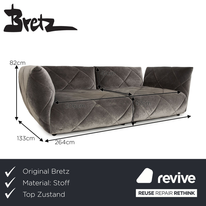 Bretz Teratai Fabric Four-Seater Grey Silver Sofa Couch