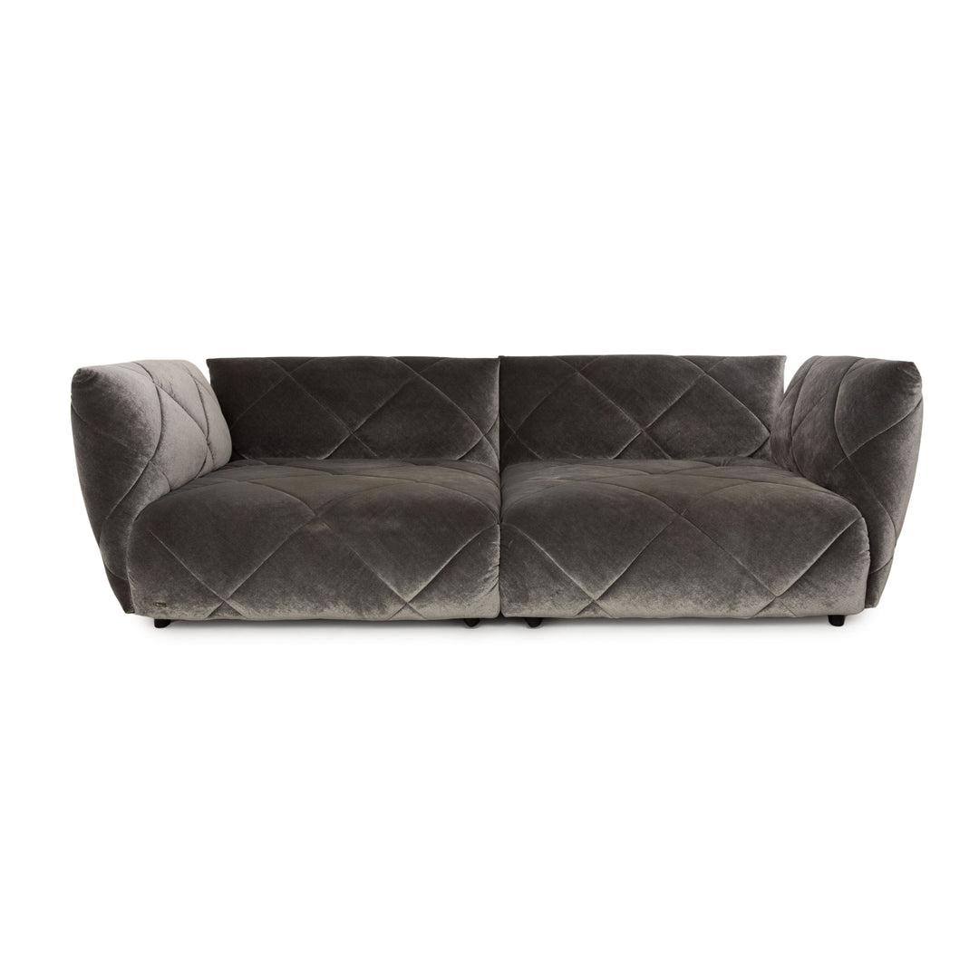 Bretz Teratai Fabric Four-Seater Grey Silver Sofa Couch