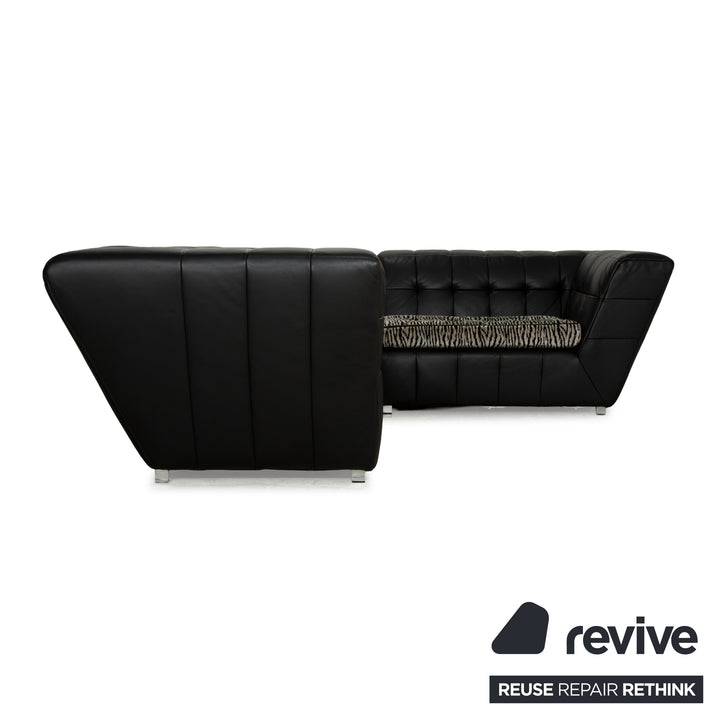 Ensemble de canapés en cuir Bretz Tiziana, canapé d'angle noir, fauteuil
