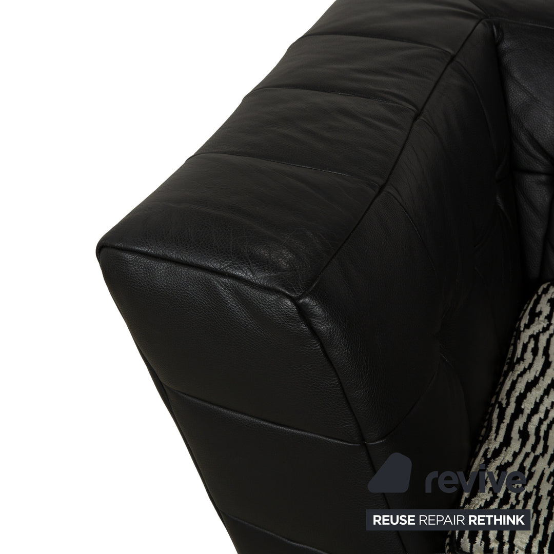 Ensemble de canapés en cuir Bretz Tiziana, canapé d'angle noir, fauteuil
