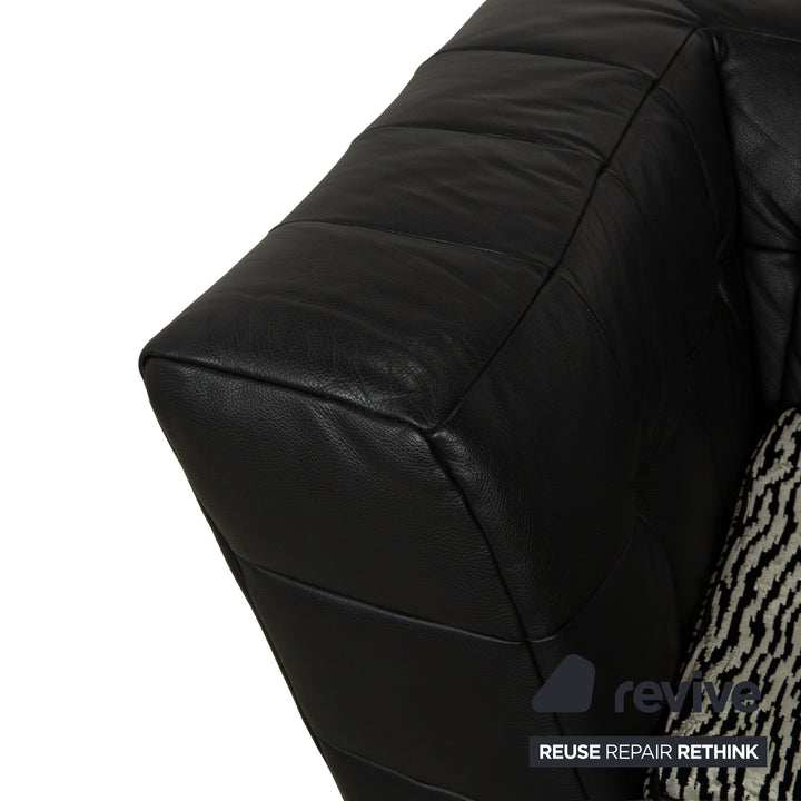 Ensemble de canapés en cuir Bretz Tiziana, canapé d'angle noir, fauteuil