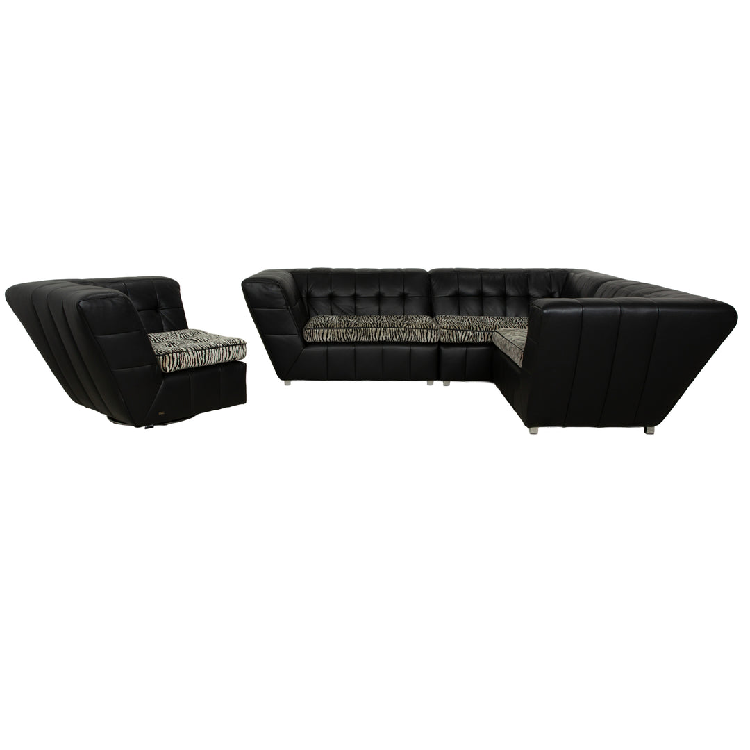 Ensemble de canapés en cuir Bretz Tiziana, canapé d'angle noir, fauteuil