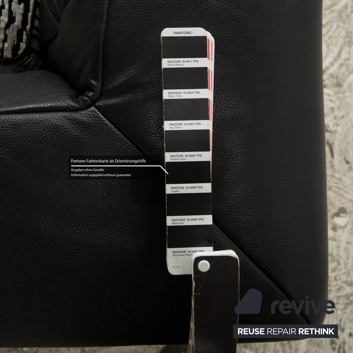 Ensemble de canapés en cuir Bretz Tiziana, canapé d'angle noir, fauteuil