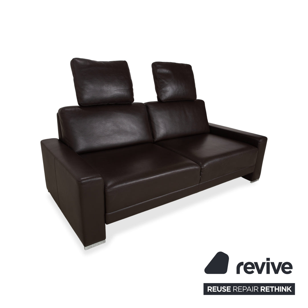 Brühl Alba Three-Seater Leather Sofa Brown including Headrest and Chrome Feet Couch Thick Leather