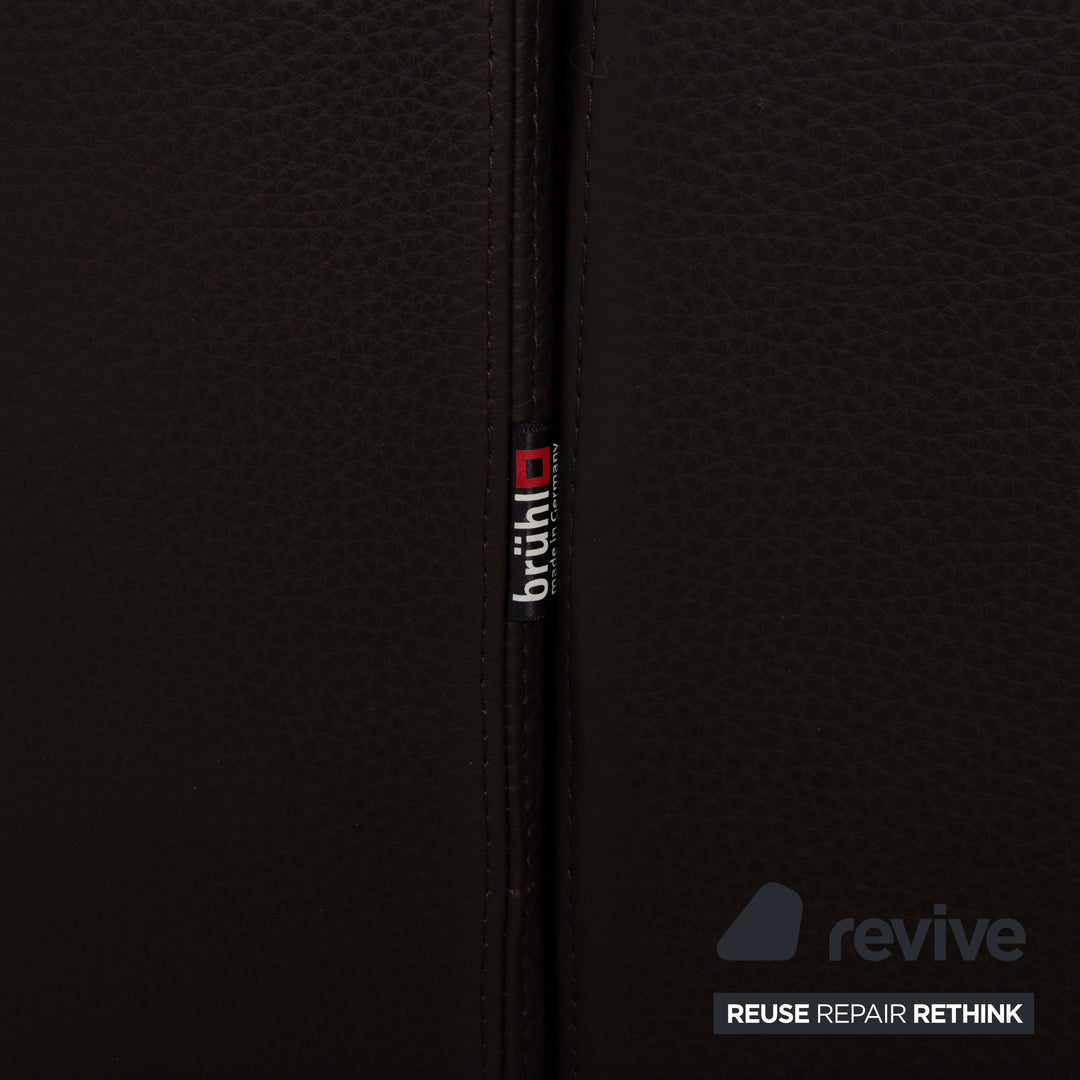 Brühl Alba Dreisitzer Leder Sofa Braun inkl. Kopfstütze und Chrom Füßen Couch Dickleder