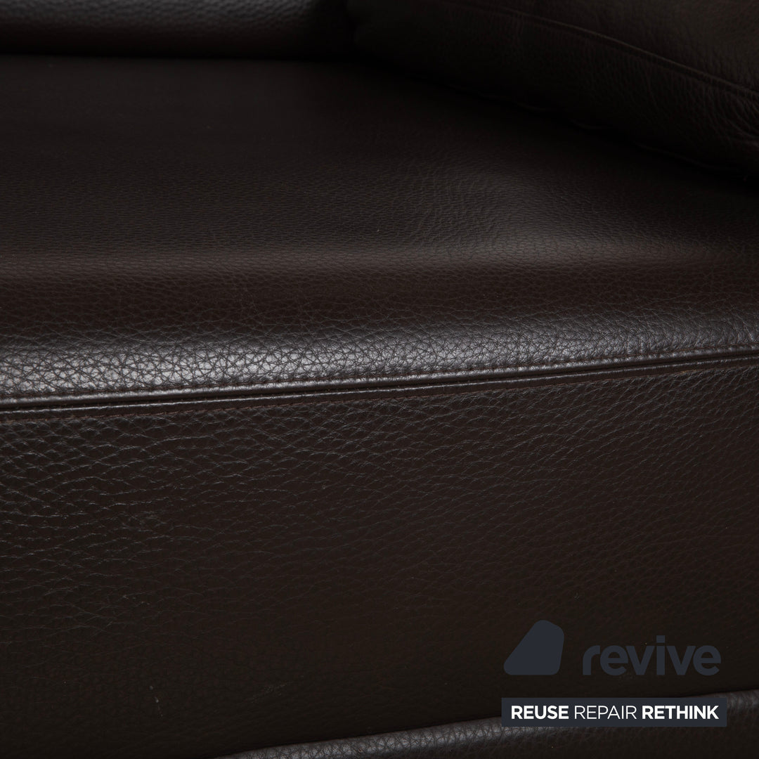 Brühl Alba Three-Seater Leather Sofa Brown including Headrest and Chrome Feet Couch Thick Leather