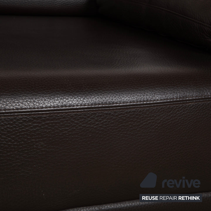 Brühl Alba Three-Seater Leather Sofa Brown including Headrest and Chrome Feet Couch Thick Leather