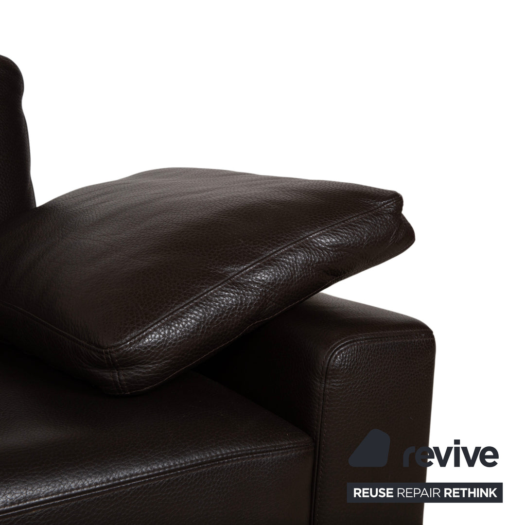 Brühl Alba Three-Seater Leather Sofa Brown including Headrest and Chrome Feet Couch Thick Leather