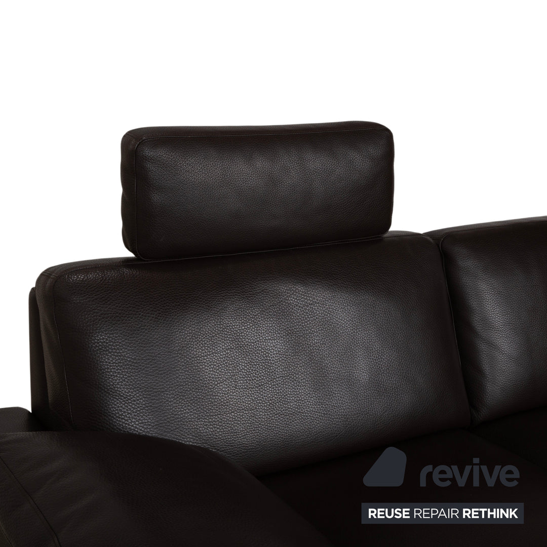 Brühl Alba Three-Seater Leather Sofa Brown including Headrest and Chrome Feet Couch Thick Leather