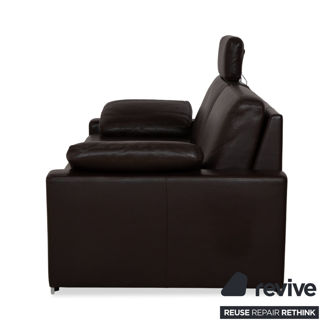 Brühl Alba Three-Seater Leather Sofa Brown including Headrest and Chrome Feet Couch Thick Leather
