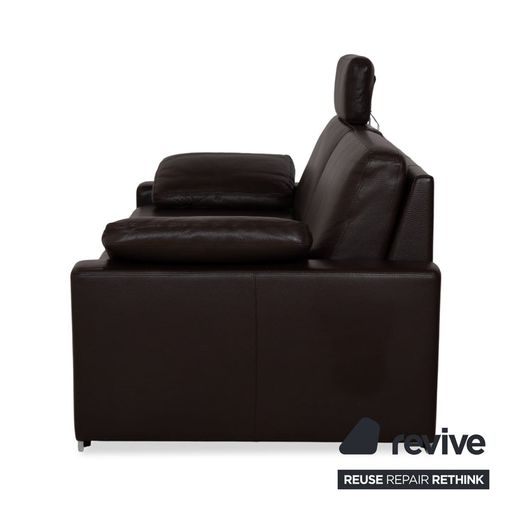 Brühl Alba Three-Seater Leather Sofa Brown including Headrest and Chrome Feet Couch Thick Leather