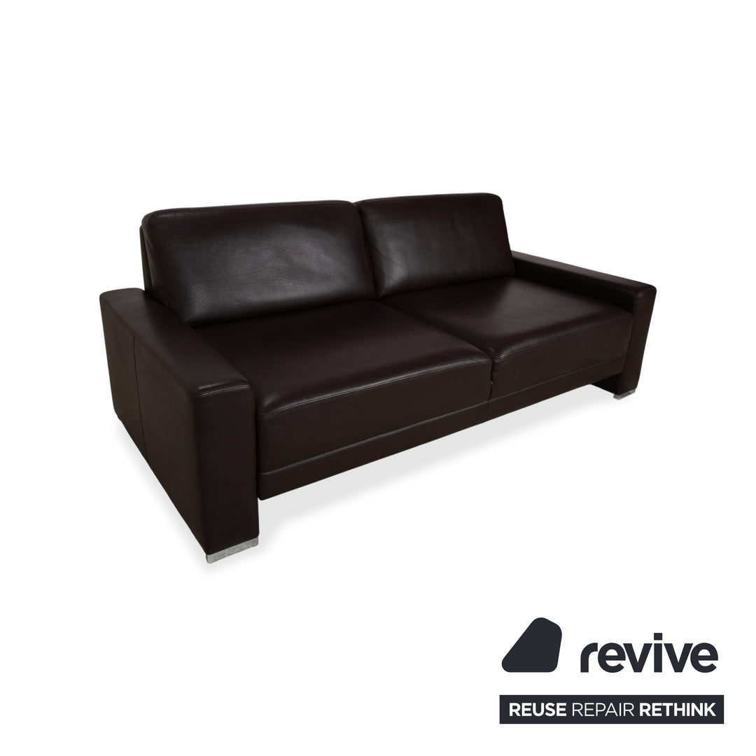 Brühl Alba Three-Seater Leather Sofa Brown including Headrest and Chrome Feet Couch Thick Leather