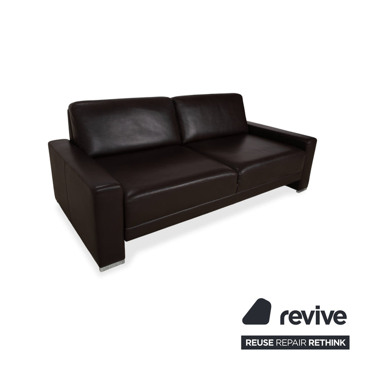 Brühl Alba Three-Seater Leather Sofa Brown including Headrest and Chrome Feet Couch Thick Leather