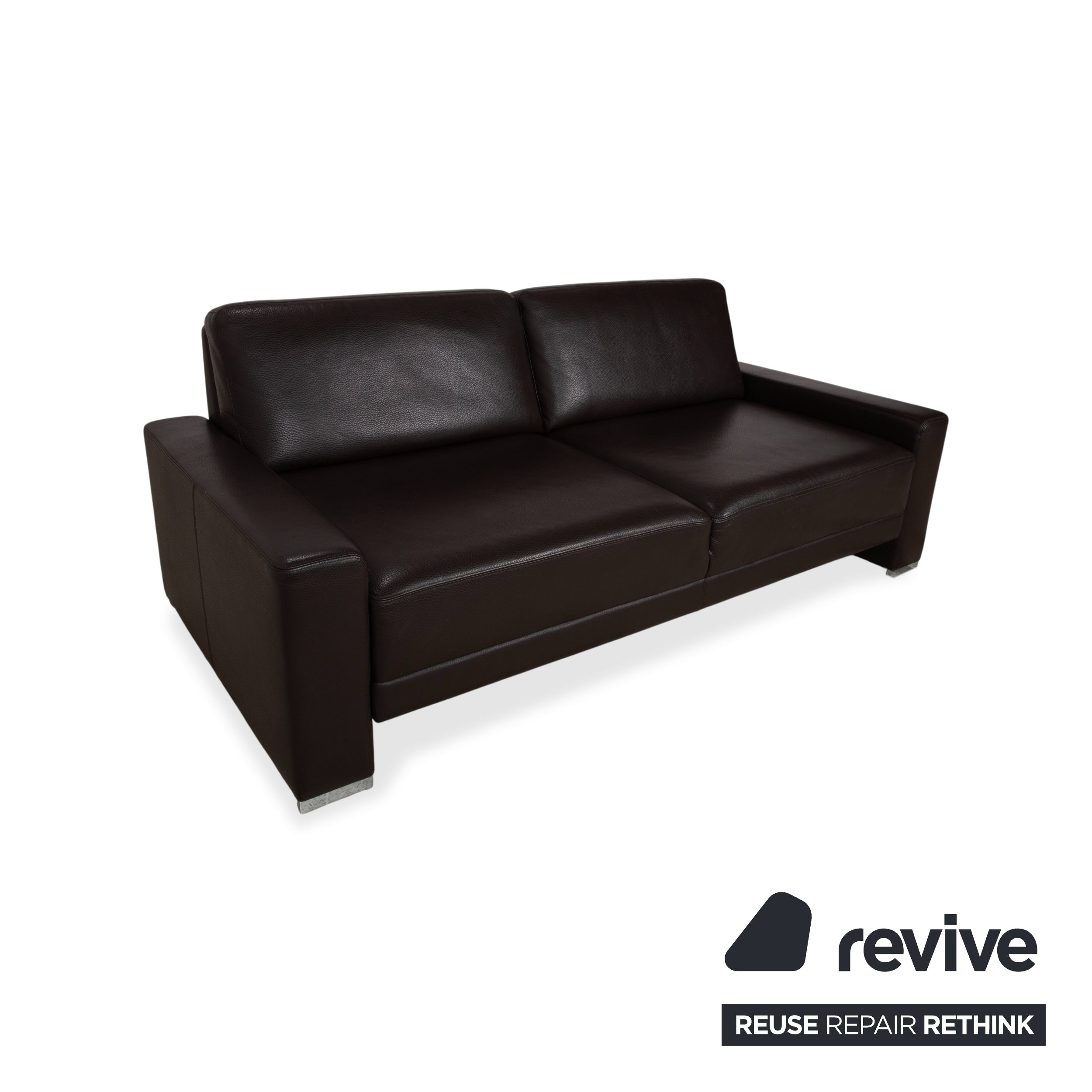 Brühl Alba Dreisitzer Leder Sofa Braun inkl. Kopfstütze und Chrom Füßen Couch Dickleder