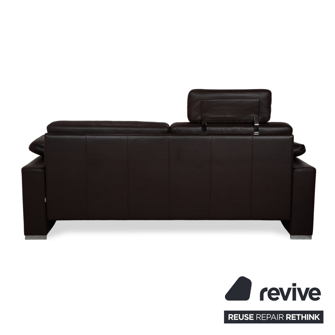 Brühl Alba Three-Seater Leather Sofa Brown including Headrest and Chrome Feet Couch Thick Leather