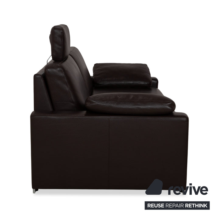 Brühl Alba Three-Seater Leather Sofa Brown including Headrest and Chrome Feet Couch Thick Leather
