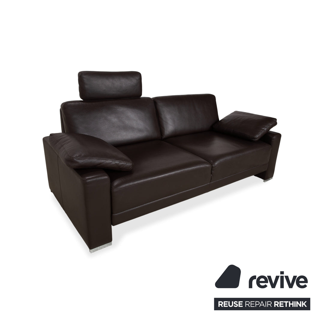 Brühl Alba Dreisitzer Leder Sofa Braun inkl. Kopfstütze und Chrom Füßen Couch Dickleder