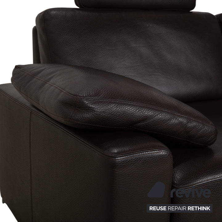 Brühl Alba Three-Seater Leather Sofa Brown including Headrest and Chrome Feet Couch Thick Leather