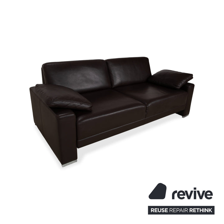 Brühl Alba Three-Seater Leather Sofa Brown including Headrest and Chrome Feet Couch Thick Leather