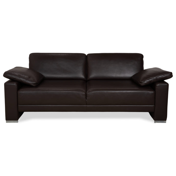 Brühl Alba Three-Seater Leather Sofa Brown including Headrest and Chrome Feet Couch Thick Leather